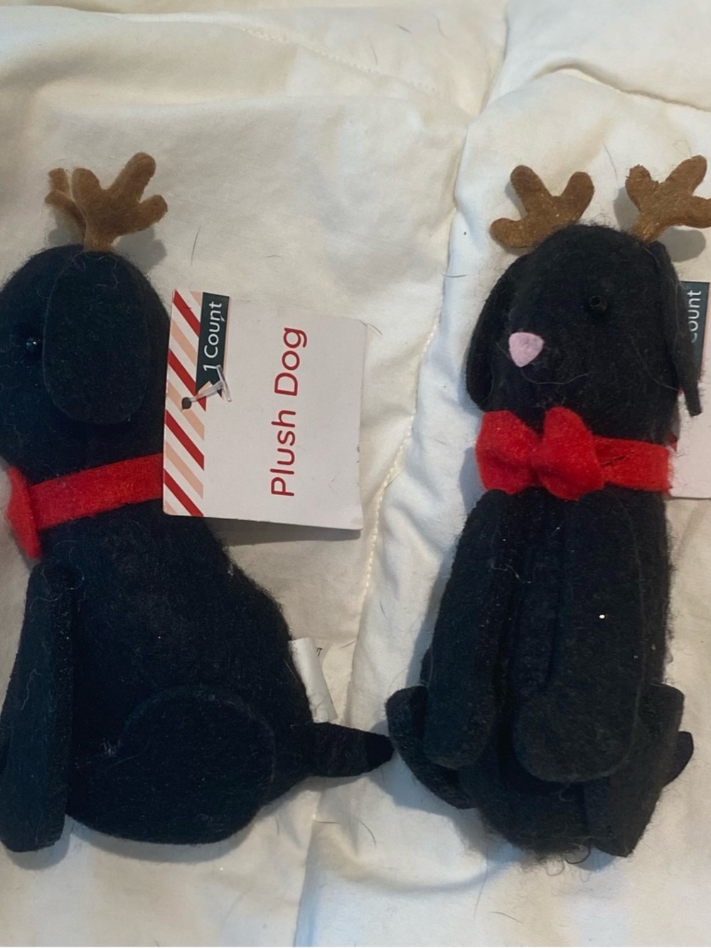 Black Reindeer Plush Dog with Red Bow - set of 2